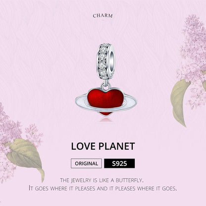 925 Sterling Silver Red Love Planet Pendant For Diy Bracelets