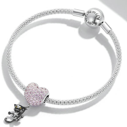 925 Sterling Silver Heart Cat Pendant For Diy Bracelets & Necklaces