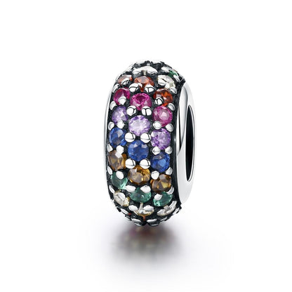 925 Sterling Silver Rainbow Diamond Bead Pendant For Diy Bracelets And Necklaces