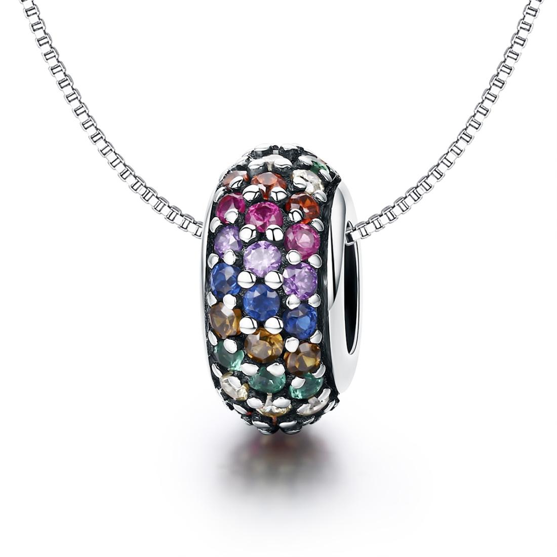 925 Sterling Silver Rainbow Diamond Bead Pendant For Diy Bracelets And Necklaces