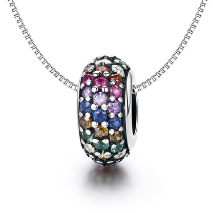 925 Sterling Silver Rainbow Diamond Bead Pendant For Diy Bracelets And Necklaces