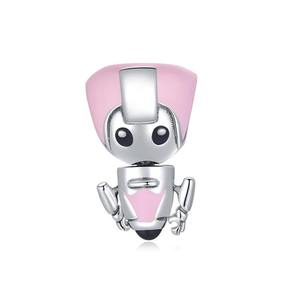925 Sterling Silver Pink Robot Beads For Diy Bracelets & Necklaces