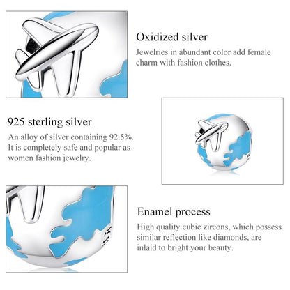 925 Sterling Silver World Travel Beads For Bracelet / Necklace