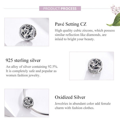925 Sterling Silver Rose Beaded Bracelet Charm