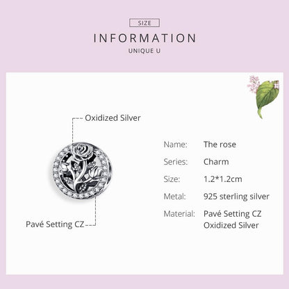 925 Sterling Silver Rose Beaded Bracelet Charm