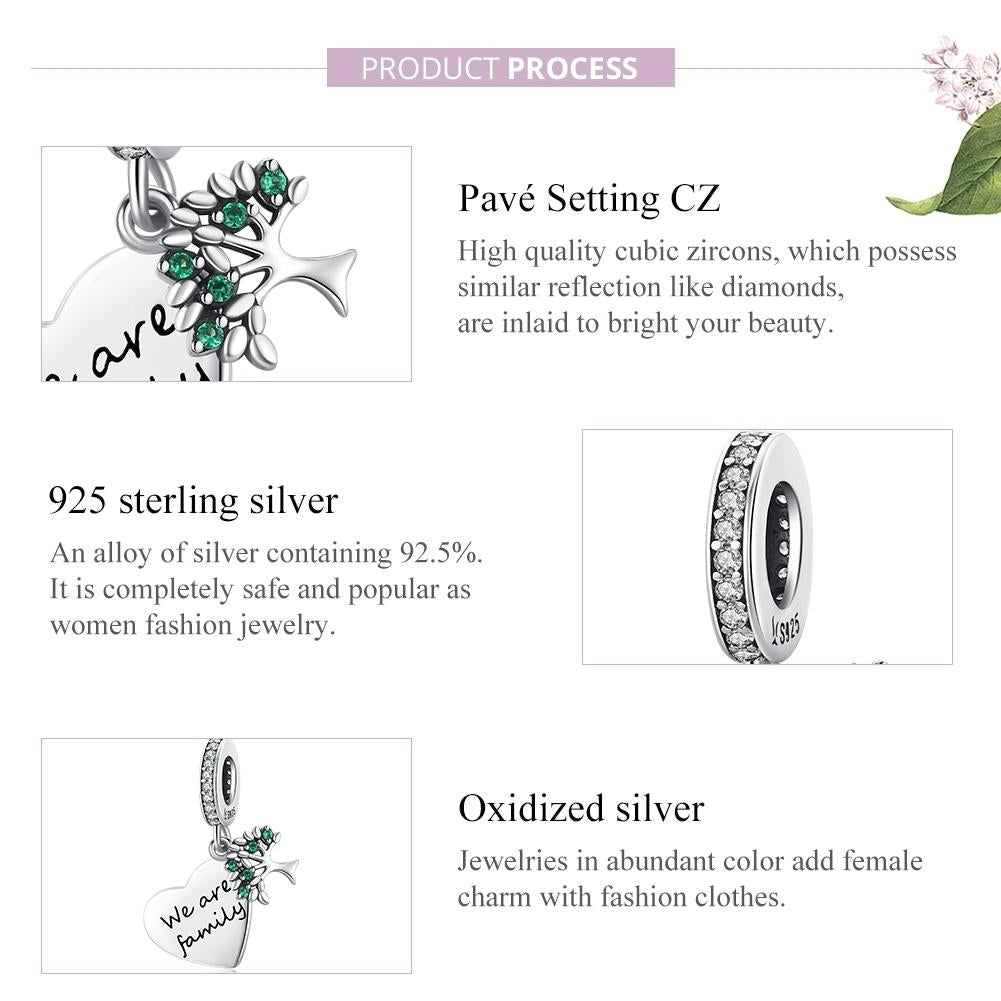 925 Sterling Silver Heart Tree Pendant For Bracelet Or Necklace