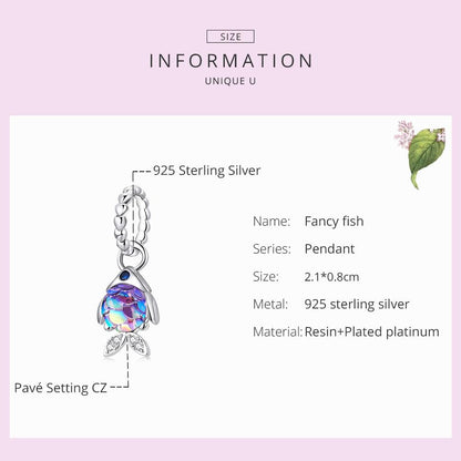 925 Sterling Silver Fantasy Fish Pendant For Diy Bracelets & Necklaces