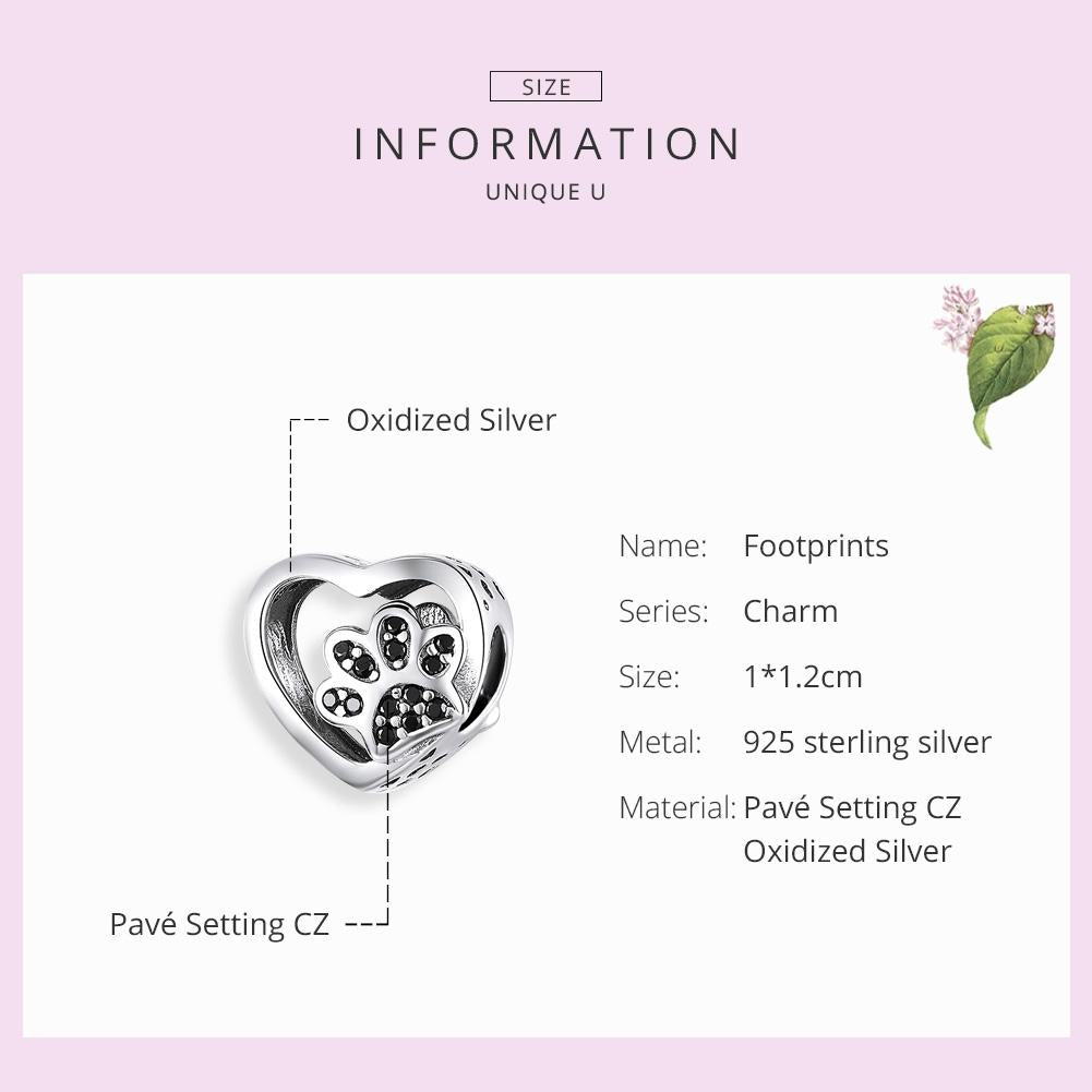925 Sterling Silver Pet Paw Print Beaded Bracelet Bead