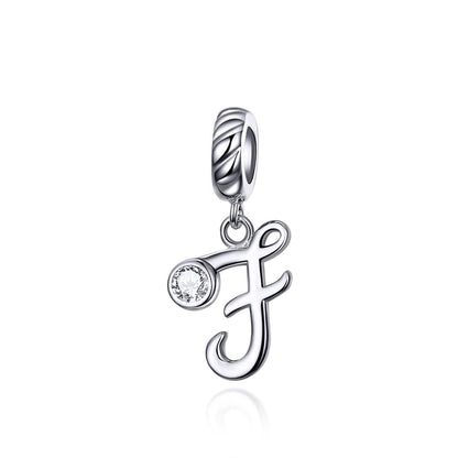 925 Sterling Silver Personalized Letter Pendant For Diy Bracelets And Necklaces Style - F