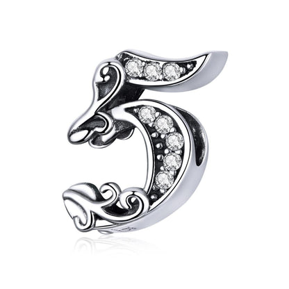 925 Sterling Silver Relief Number Series 0 9 Beads For Diy Bracelets And Necklaces Style - 5
