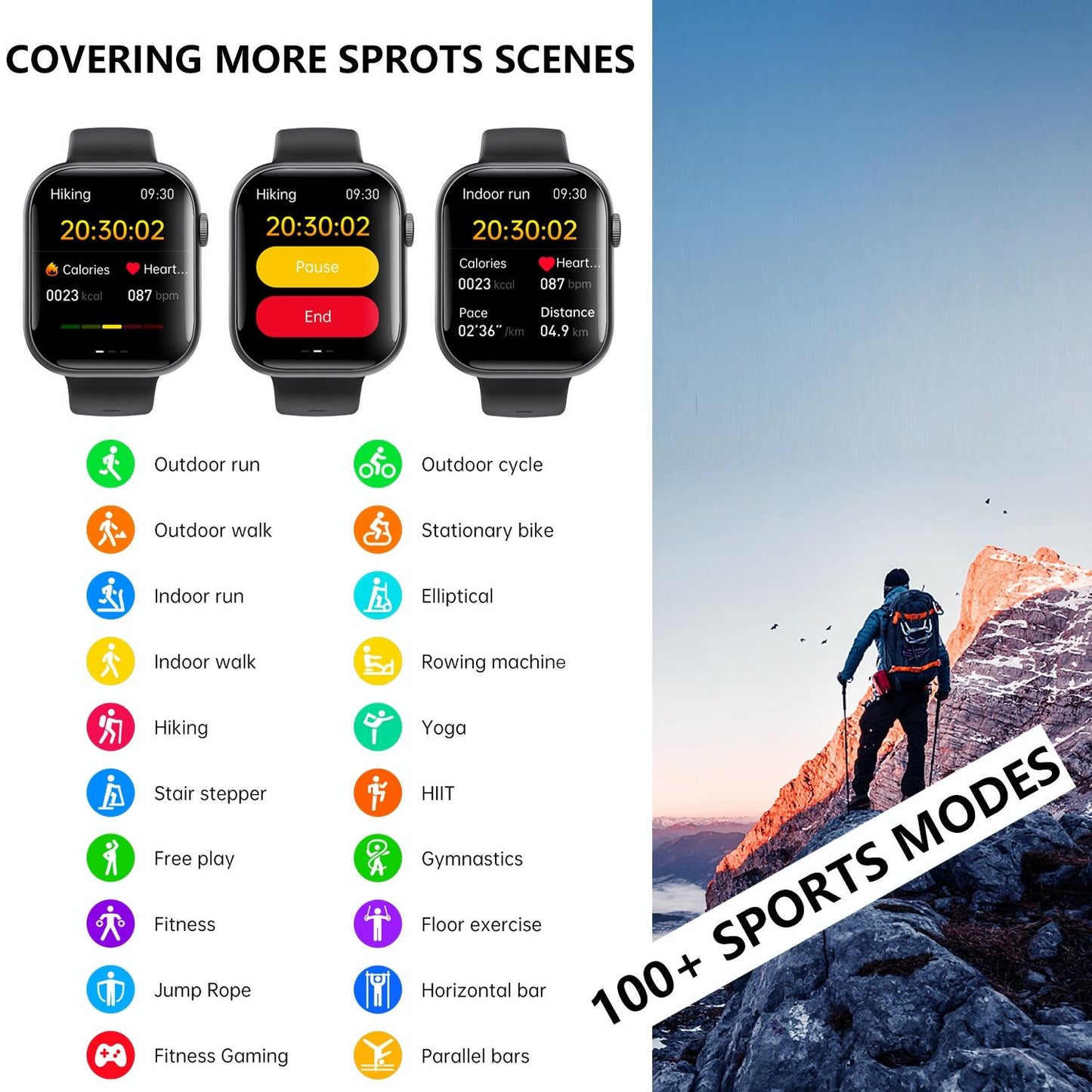 2.1 Inch Screen Smart Watch With Blood Sugar / Blood Oxygen Monitoring / Sos Alarm / 100+ Sports Modes - Black 3-Bead Steel - Black Leather