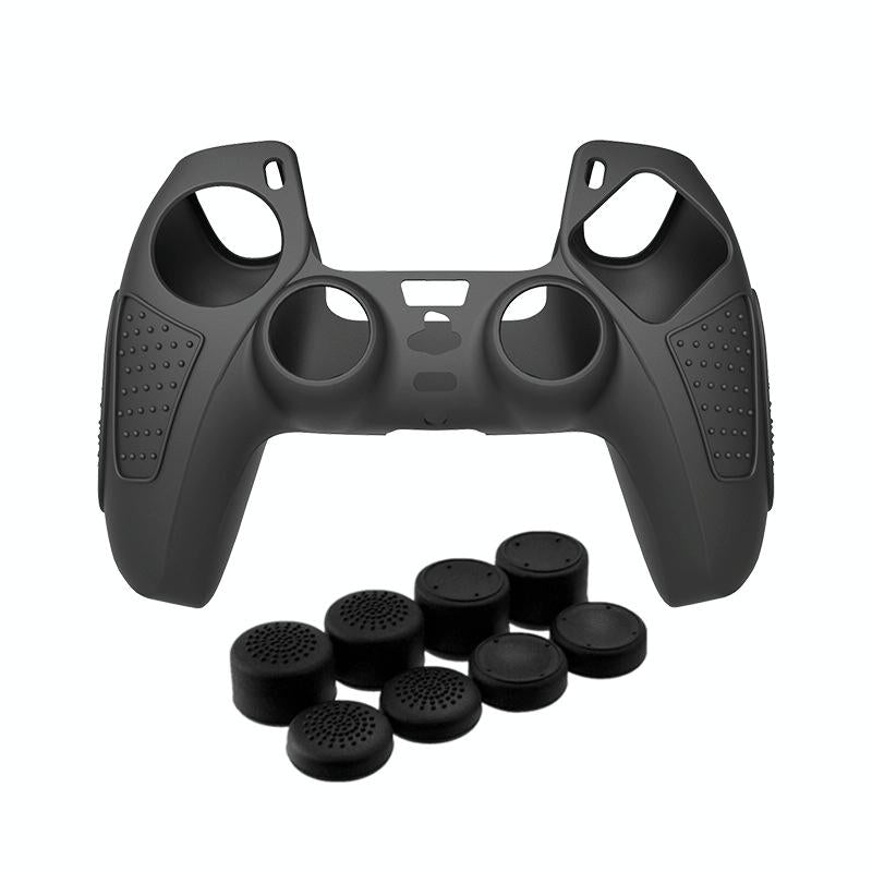 Black Silicone Protective Case for Ps5 Gamepad - Anti-skid Cover - Black + 2 Hats