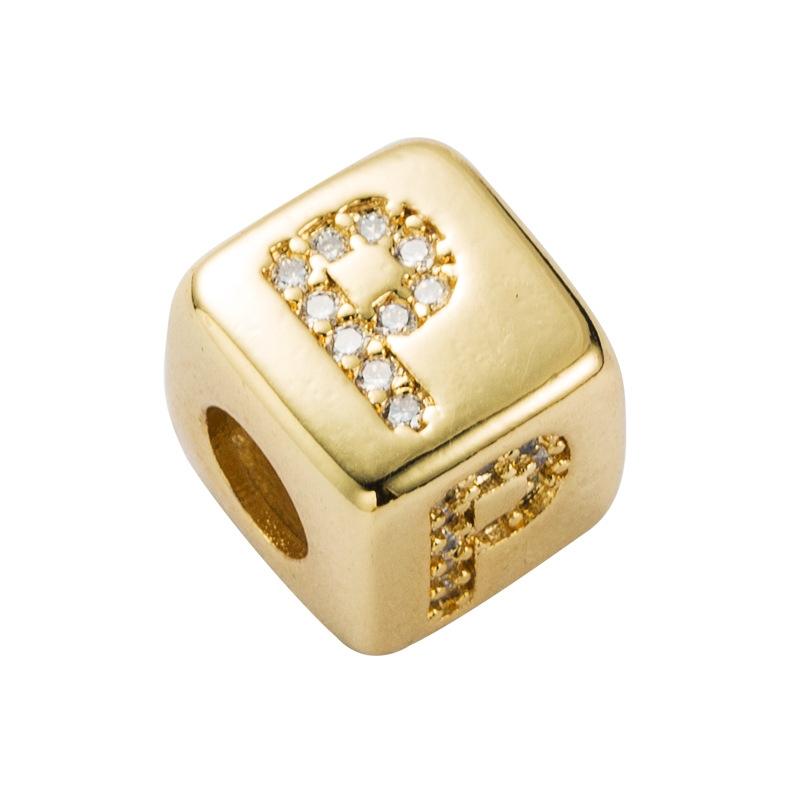 Brass Micro Inlaid Couple Red String Diy Bracelet English Letter Beads Style - P