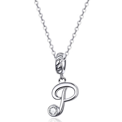 925 Sterling Silver Personalized Letter Pendant For Diy Bracelets & Necklaces Style - P