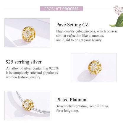 925 Sterling Silver Golden Daisy Beaded Bracelet Charms
