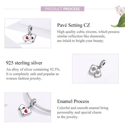 925 Sterling Silver Red Heart Pendant For Diy Bracelet Or Necklace