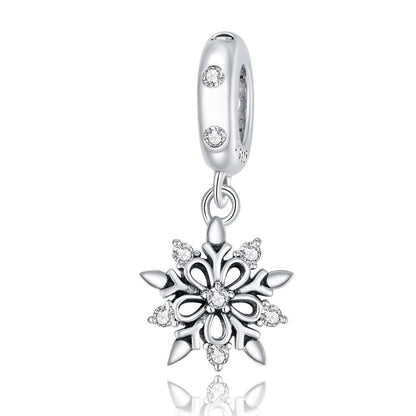 925 Sterling Silver Sparkling Snowflake Pendant For Diy Bracelets & Necklaces