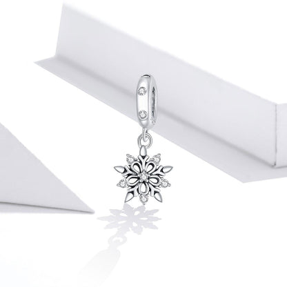 925 Sterling Silver Sparkling Snowflake Pendant For Diy Bracelets & Necklaces
