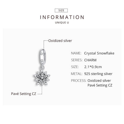 925 Sterling Silver Sparkling Snowflake Pendant For Diy Bracelets & Necklaces