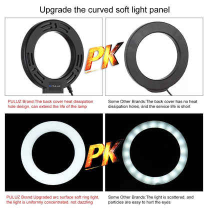 Live Broadcast Dual Phone Bracket with 1.1m Tripod & 6.2 Inch Led Ring Light Kit