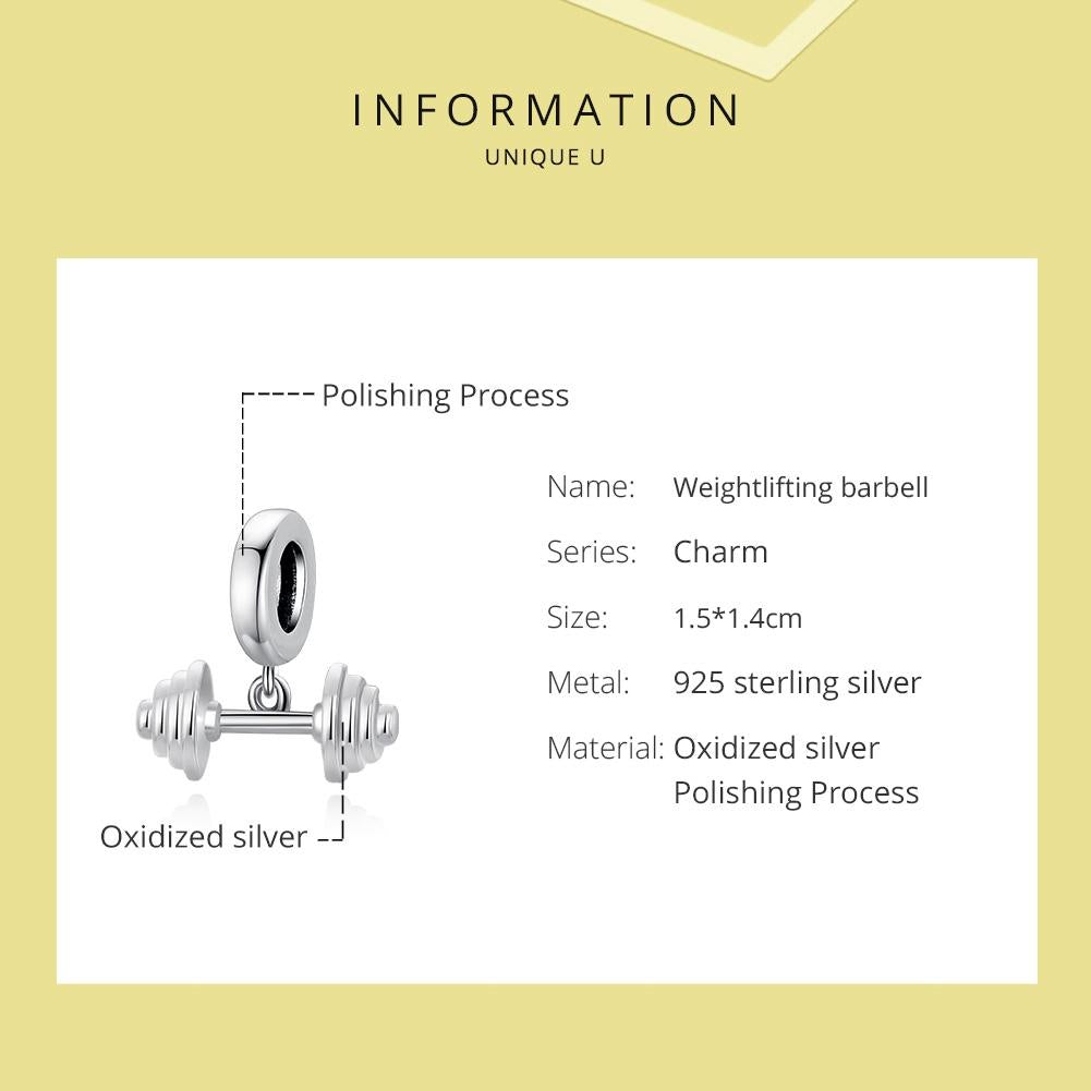 925 Sterling Silver Weightlifting Barbell Pendant For Bracelets / Necklaces