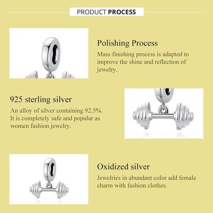 925 Sterling Silver Weightlifting Barbell Pendant For Bracelets / Necklaces