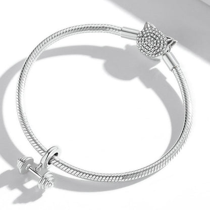 925 Sterling Silver Weightlifting Barbell Pendant For Bracelets / Necklaces