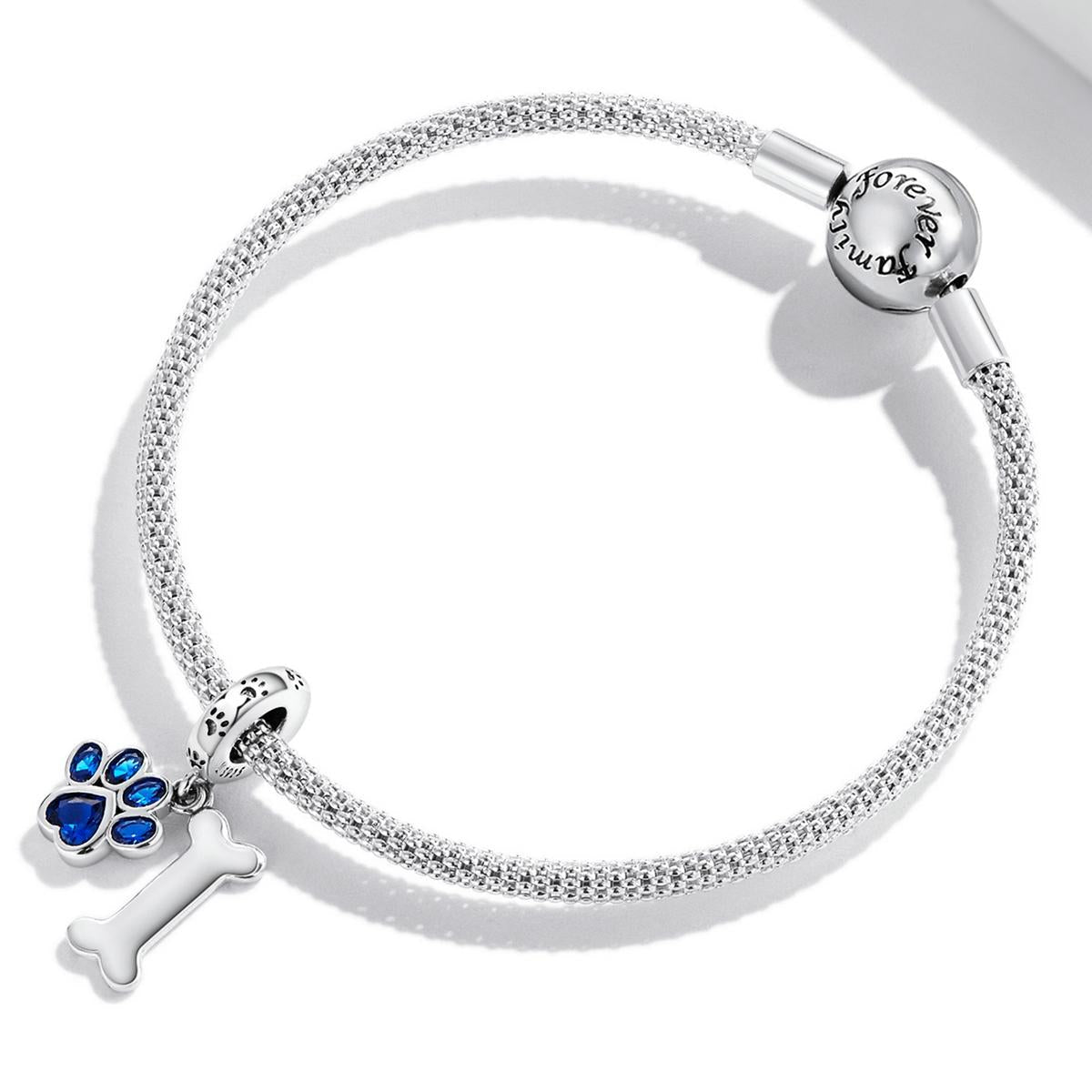 925 Sterling Silver Dog Paw Bone Pendant For Bracelet Or Necklace