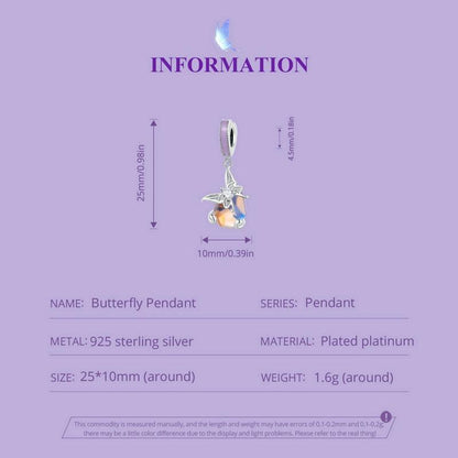 925 Sterling Silver Pastoral Butterfly Necklace Pendant