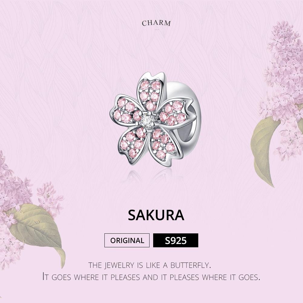 925 Sterling Silver Platinum Plated Pink Flower Beads For Diy Bracelets