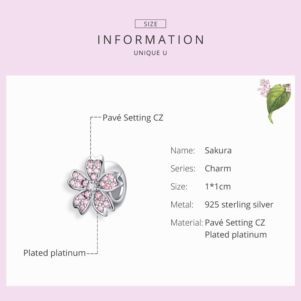 925 Sterling Silver Platinum Plated Pink Flower Beads For Diy Bracelets