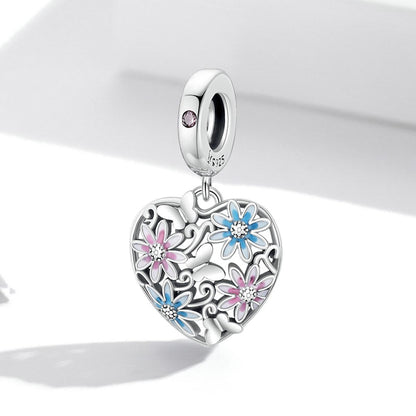 925 Sterling Silver Secret Garden Heart Pendant For Diy Bracelets & Necklaces