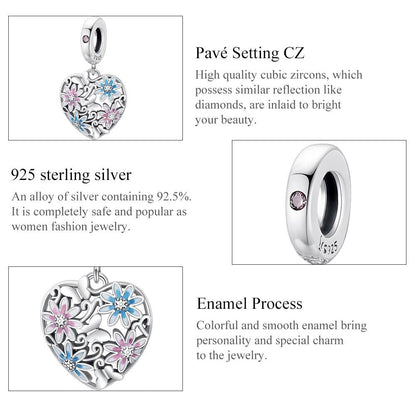 925 Sterling Silver Secret Garden Heart Pendant For Diy Bracelets & Necklaces