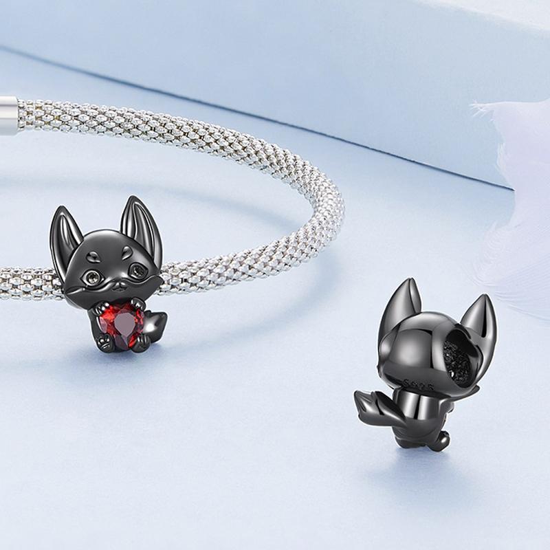 925 Sterling Silver Small Fox Bracelet With Black Gold Plating And Beads