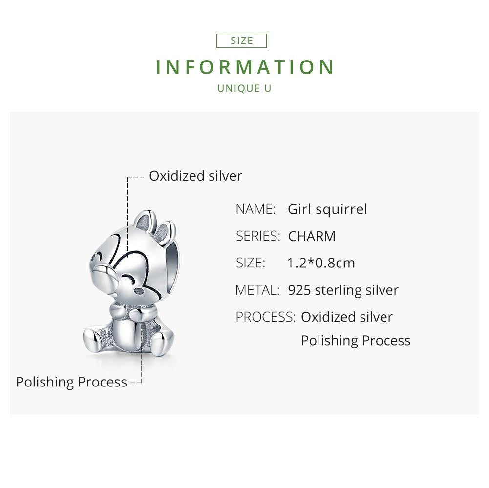 925 Sterling Silver Squirrel Charm For Diy Bracelets & Necklaces