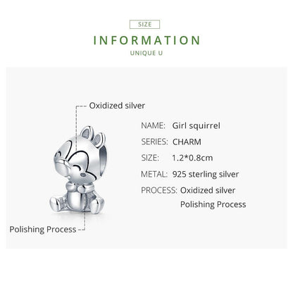 925 Sterling Silver Squirrel Charm For Diy Bracelets & Necklaces