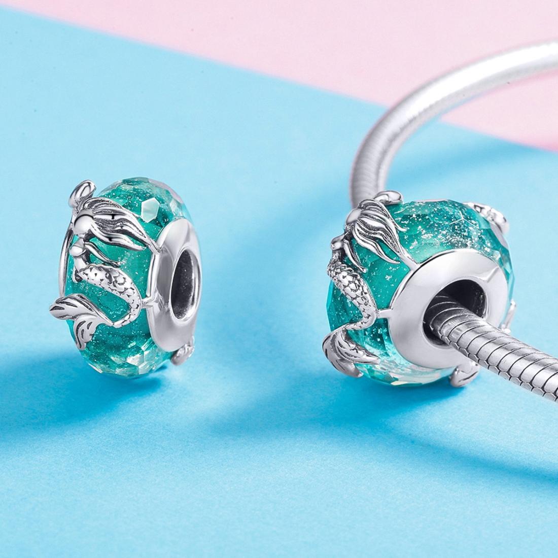 925 Sterling Silver Green Mermaid Glass Bead For Diy Bracelet
