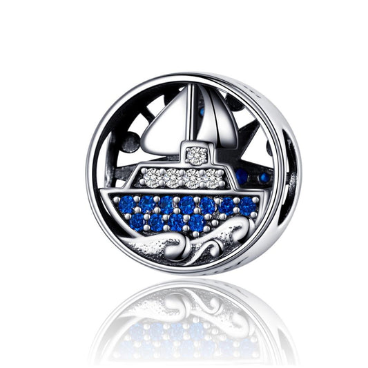 925 Sterling Silver Blue Zircon Sailing Charm For Diy Bracelets