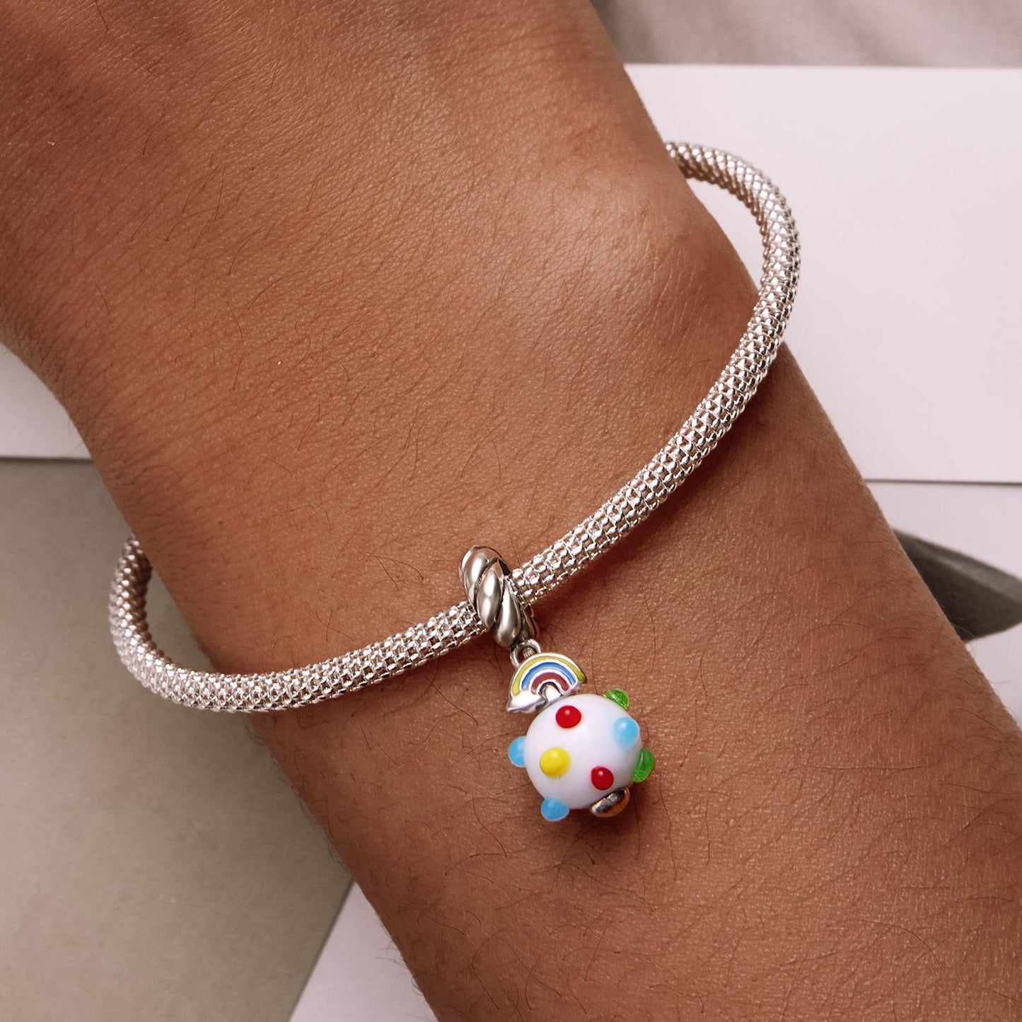 925 Sterling Silver Rainbow Glaze Pendant For Diy Bracelets & Necklaces