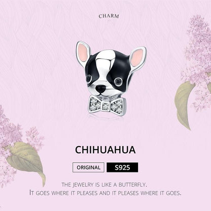 925 Sterling Silver Charming Chihuahua Beaded Bracelet