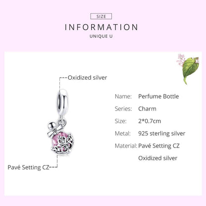 925 Sterling Silver Perfume Bottle Pendant For Diy Bracelets & Necklaces