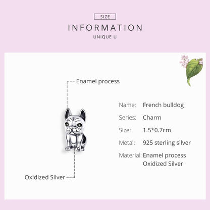 925 Sterling Silver French Bulldog Beaded Diy Bracelet