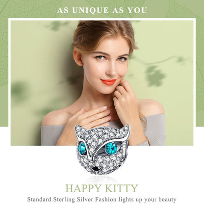 925 Sterling Silver Cat Beaded Bracelet With Diamond Star Beads