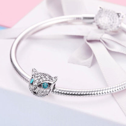 925 Sterling Silver Cat Beaded Bracelet With Diamond Star Beads