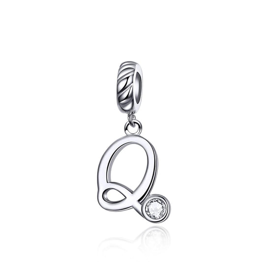 925 Sterling Silver Personalized Letter Pendant For Diy Bracelets & Necklaces Style - Q