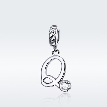 925 Sterling Silver Personalized Letter Pendant For Diy Bracelets & Necklaces Style - Q