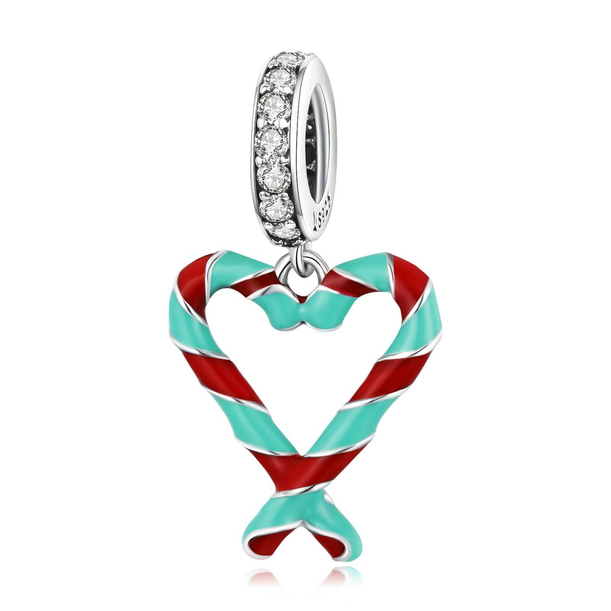 925 Sterling Silver Heart Candy Cane Pendant For Diy Bracelets & Necklaces