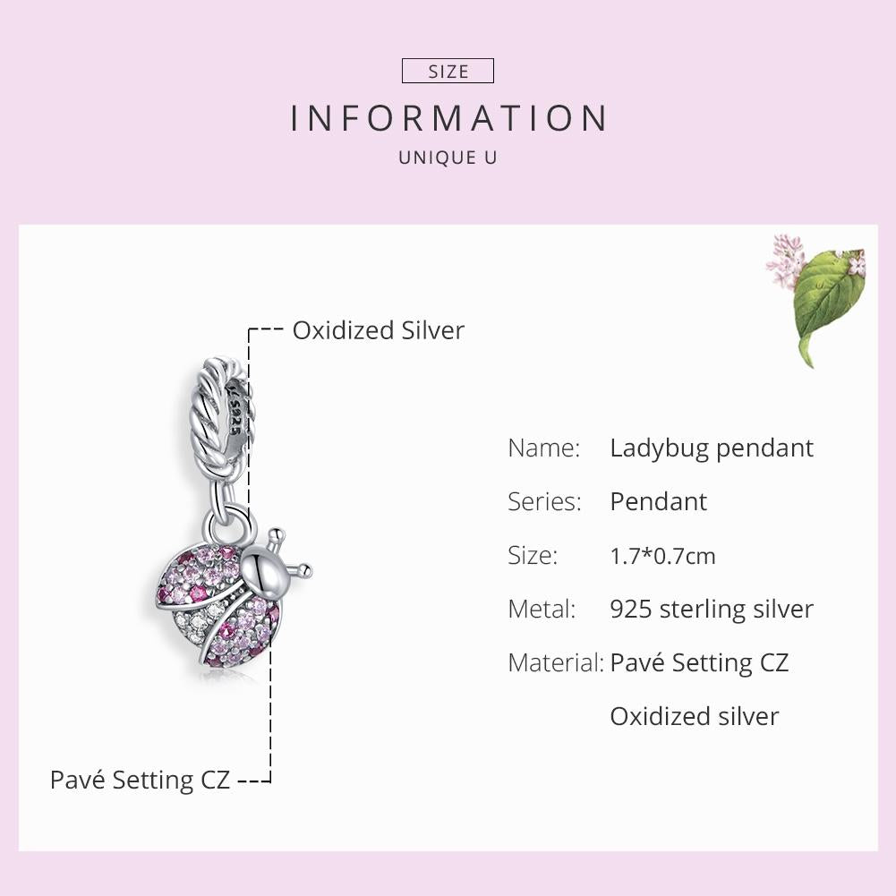 925 Sterling Silver Ladybug Pendant For Bracelets & Necklaces