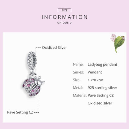 925 Sterling Silver Ladybug Pendant For Bracelets & Necklaces