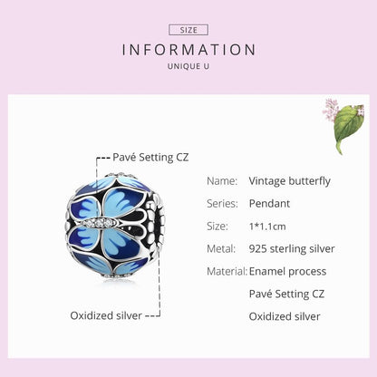 925 Sterling Silver Vintage Butterfly Beads For Diy Bracelets & Necklaces